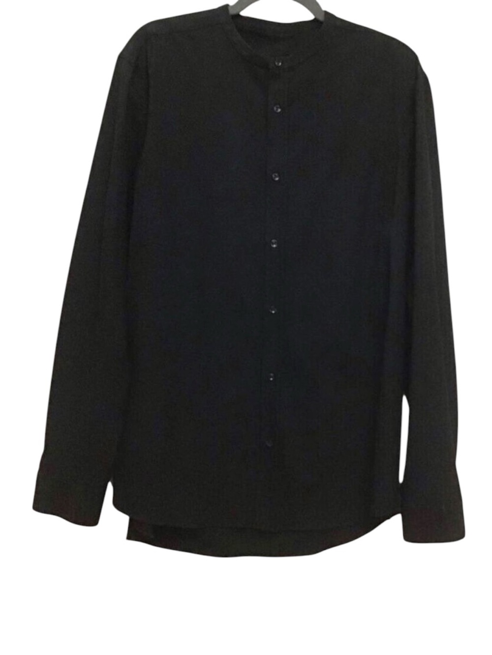 THE Melange black men’s long sleeves button down shirt mandarin collar L…